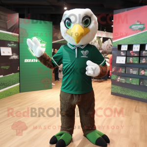 Forest Green Eagle mascot costume character dressed with a T-Shirt and Earrings