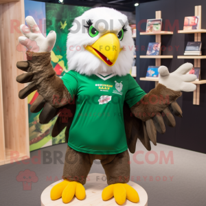 Forest Green Eagle mascot costume character dressed with a T-Shirt and Earrings