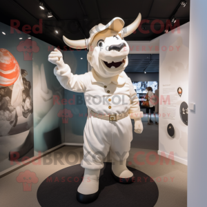 White Minotaur mascot costume character dressed with a Playsuit and Berets