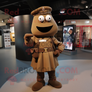 Brown Soldier mascot costume character dressed with a Mini Dress and Scarf clips