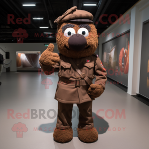 Brown Soldier mascot costume character dressed with a Mini Dress and Scarf clips