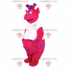 Fuchsia giraffmaskot med lila prickar. Giraffdräkt -