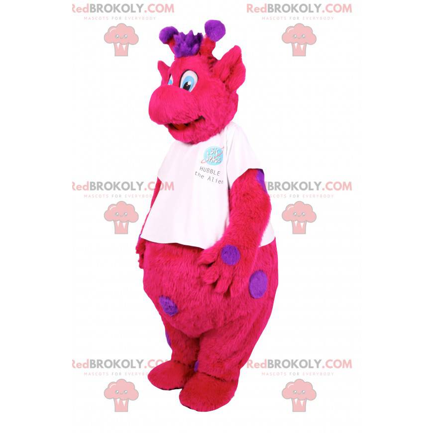 Mascote girafa fúcsia com pontos roxos. Fantasia de girafa - Mascote girafa fúcsia com pontos roxos. Fantasia de girafa -