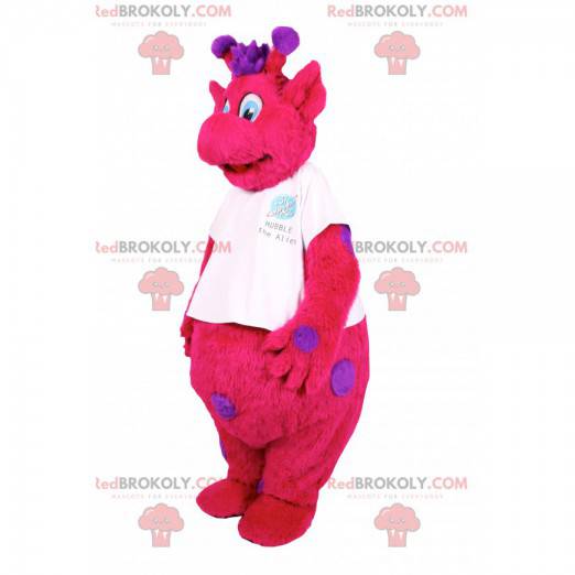 Mascotte giraffa fucsia con punti viola. Costume da giraffa -