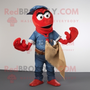 Red Lobster mascot costume character dressed with a Jeans and Necklaces