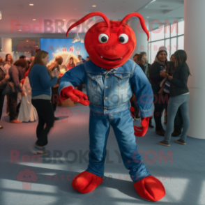 Red Lobster mascot costume character dressed with a Jeans and Necklaces