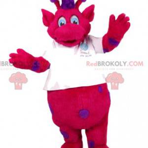 Mascotte giraffa fucsia con punti viola. Costume da giraffa -