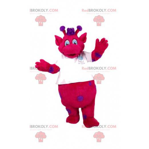 Fuchsia giraffe mascot with purple dots. Giraffe costume -