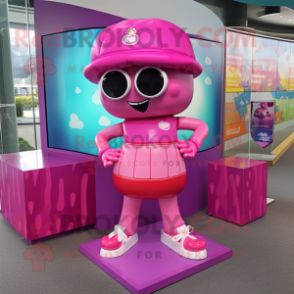 Magenta Candy Box mascot costume character dressed with a Swimwear and Berets