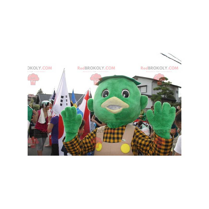 Zelený sněhulák maskot s kombinézou a košili - Redbrokoly.com