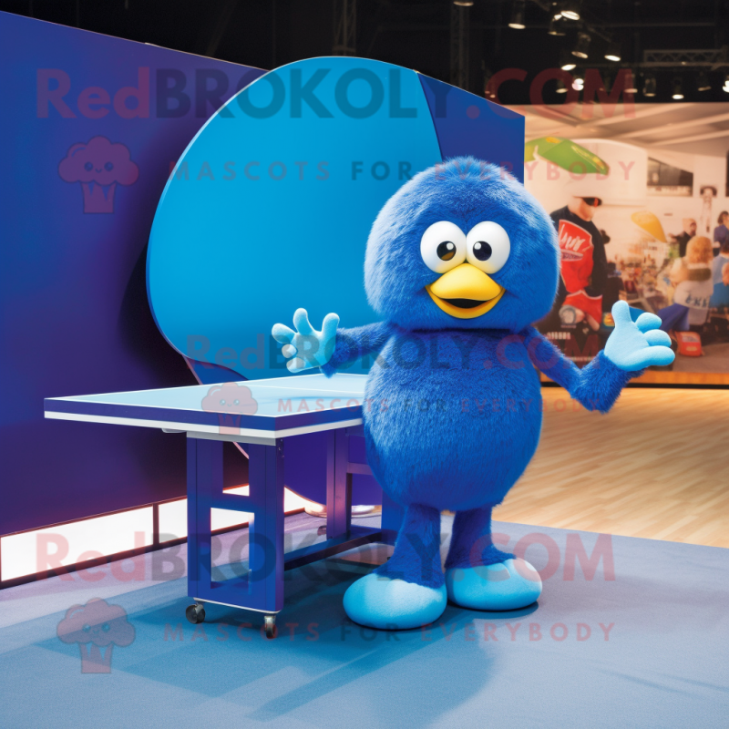Blue Ping Pong Table mascot costume character dressed with a Blazer and Clutch bags Blue Ping Pong Table mascot costume character dressed with a Blazer and Clutch bags