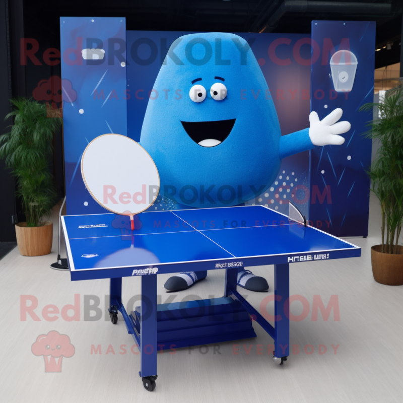 Blue Ping Pong Table mascot costume character dressed with a Blazer and Clutch bags Blue Ping Pong Table mascot costume character dressed with a Blazer and Clutch bags