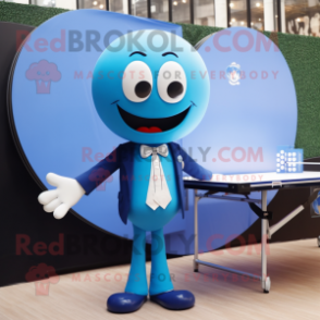 Blue Ping Pong Table mascot costume character dressed with a Blazer and Clutch bags