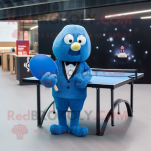 Blue Ping Pong Table mascot costume character dressed with a Blazer and Clutch bags