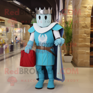 Cyan Medieval Knight mascot costume character dressed with a Mom Jeans and Tote bags