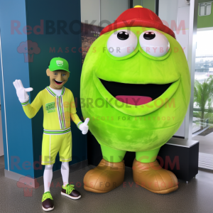 Lime Green Steak mascot costume character dressed with a Bermuda Shorts and Watches