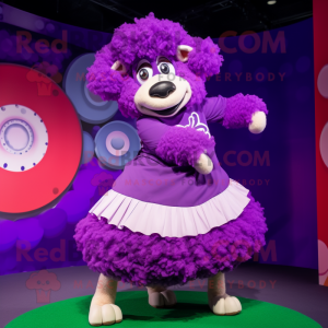 Purple Merino Sheep mascot costume character dressed with a Skirt and Rings