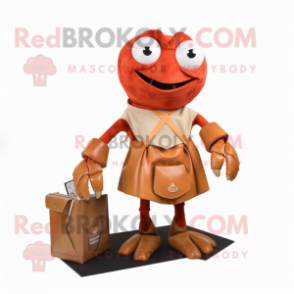 Rust Crab mascot costume character dressed with a A-Line Skirt and Wallets