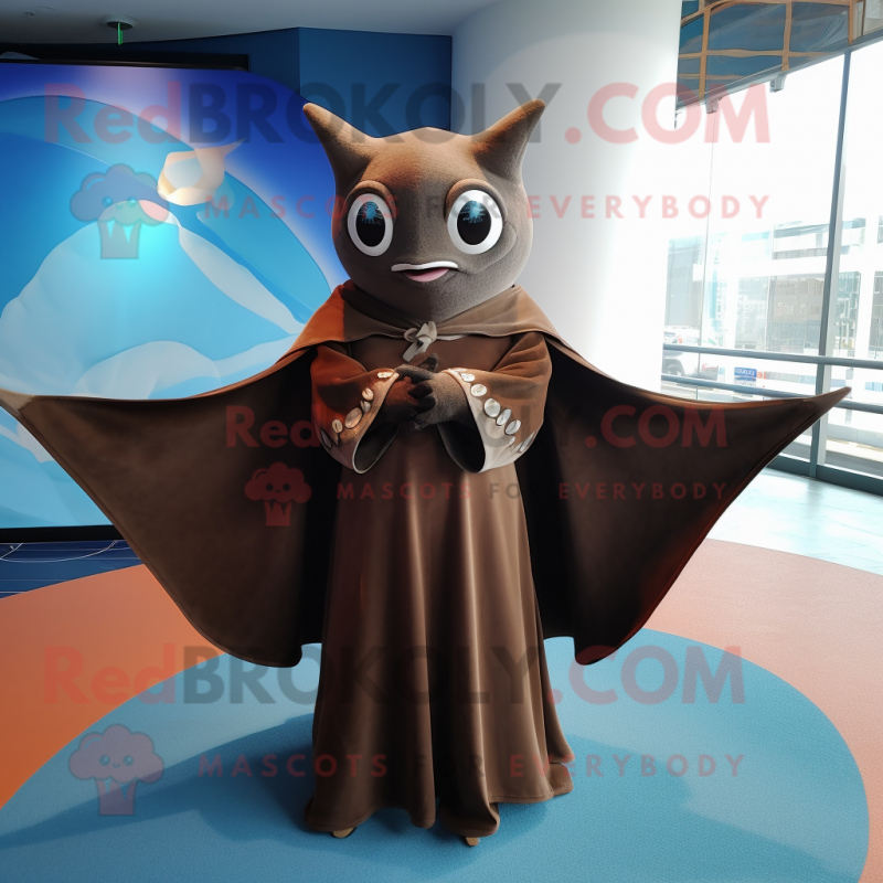 Brown Manta Ray mascot costume character dressed with a Maxi Skirt and Shawl pins Brown Manta Ray mascot costume character dressed with a Maxi Skirt and Shawl pins