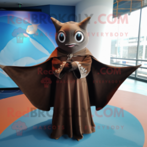 Brown Manta Ray mascot costume character dressed with a Maxi Skirt and Shawl pins