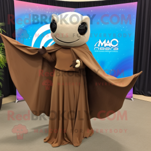 Brown Manta Ray mascot costume character dressed with a Maxi Skirt and Shawl pins