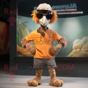 Rust Emu mascot costume character dressed with a Shorts and Sunglasses