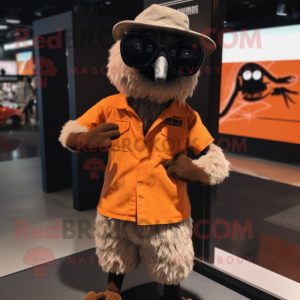 Rust Emu mascot costume character dressed with a Shorts and Sunglasses