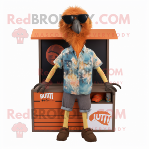 Rust Emu mascot costume character dressed with a Shorts and Sunglasses