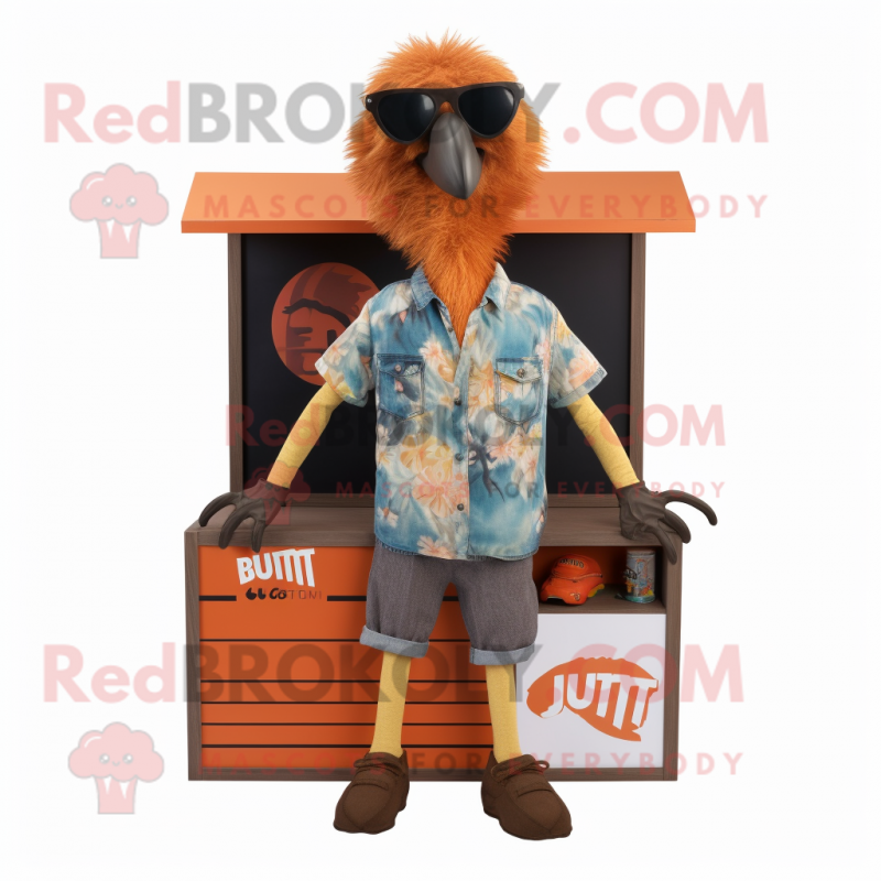 Rust Emu mascot costume character dressed with a Shorts and Sunglasses Rust Emu mascot costume character dressed with a Shorts and Sunglasses