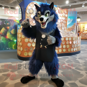 Navy Werewolf mascot costume character dressed with a Bermuda Shorts and Coin purses