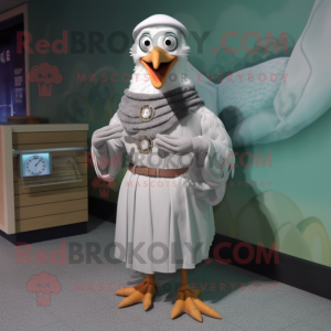 Gray Seagull mascot costume character dressed with a Maxi Skirt and Bracelet watches