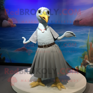 Gray Seagull mascot costume character dressed with a Maxi Skirt and Bracelet watches