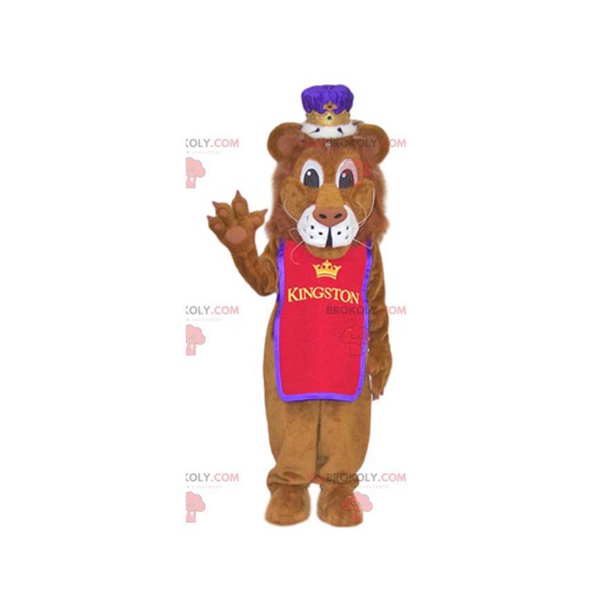 Maskot lva s krásnou fialovou korunou - Redbrokoly.com Maskot lva s krásnou fialovou korunou - Redbrokoly.com