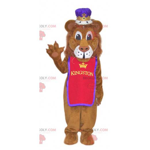Mascote leão com uma linda coroa roxa - Redbrokoly.com