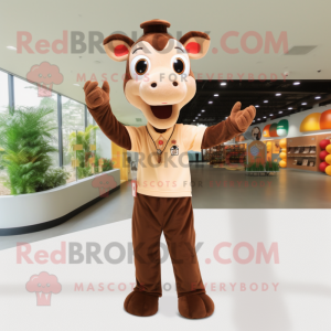 Brown Giraffe mascot costume character dressed with a Polo Shirt and Gloves