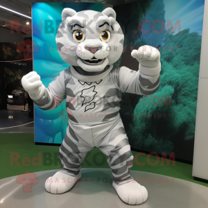 Silver Tiger mascot costume character dressed with a Bodysuit and Backpacks