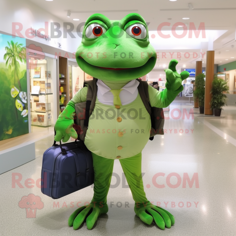 Forest Green Frog mascot costume character dressed with a Dress Shirt and Coin purses