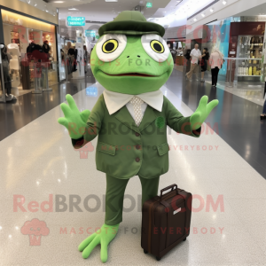 Forest Green Frog mascot costume character dressed with a Dress Shirt and Coin purses
