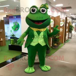 Forest Green Frog mascot costume character dressed with a Dress Shirt and Coin purses