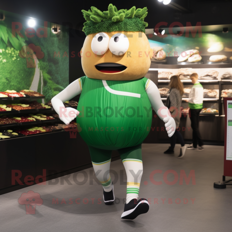 Forest Green Hamburger mascot costume character dressed with a Running Shorts and Cummerbunds Forest Green Hamburger mascot costume character dressed with a Running Shorts and Cummerbunds