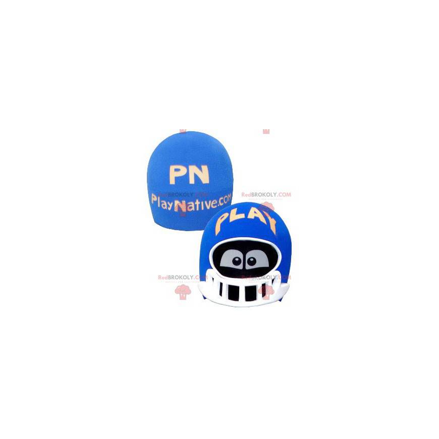 Blue and white helmet head mascot with eyes - Redbrokoly.com