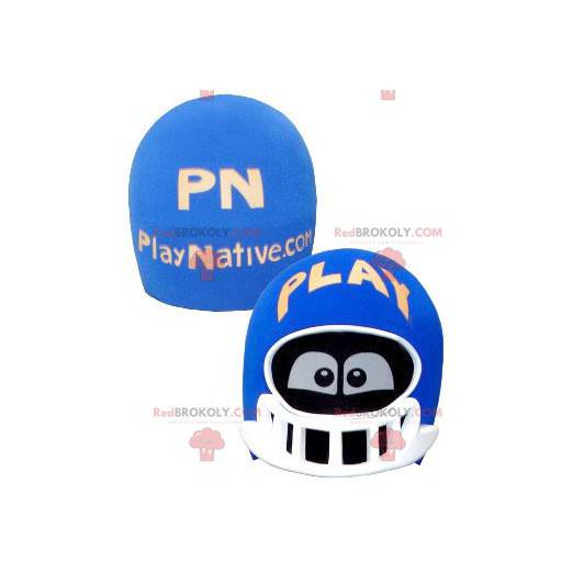 Blue and white helmet head mascot with eyes - Redbrokoly.com