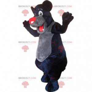 Mascota del oso negro con un hocico rojo. Disfraz de oso negro