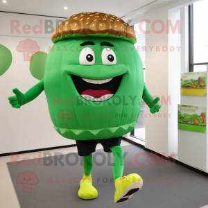 Forest Green Hamburger mascot costume character dressed with a Running Shorts and Cummerbunds