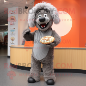 Gray Shepard'S Pie mascot costume character dressed with a Trousers and Foot pads