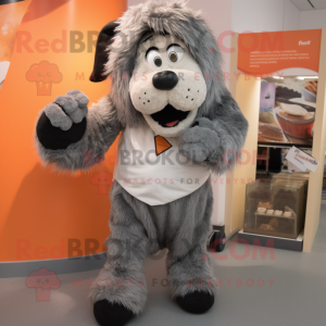 Gray Shepard'S Pie mascot costume character dressed with a Trousers and Foot pads