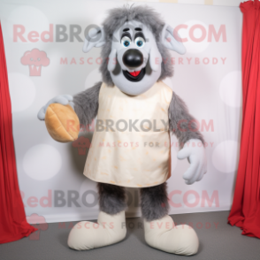 Gray Shepard'S Pie mascot costume character dressed with a Trousers and Foot pads