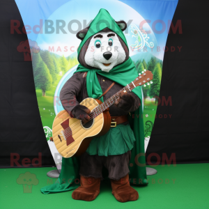 Forest Green Celtic Harp mascot costume character dressed with a Windbreaker and Messenger bags