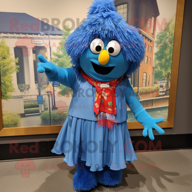 Blue Jambalaya mascot costume character dressed with a Culottes and Scarf clips Blue Jambalaya mascot costume character dressed with a Culottes and Scarf clips