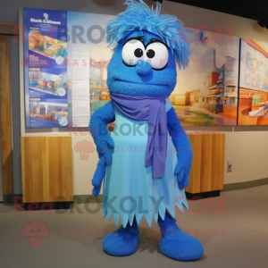 Blue Jambalaya mascot costume character dressed with a Culottes and Scarf clips